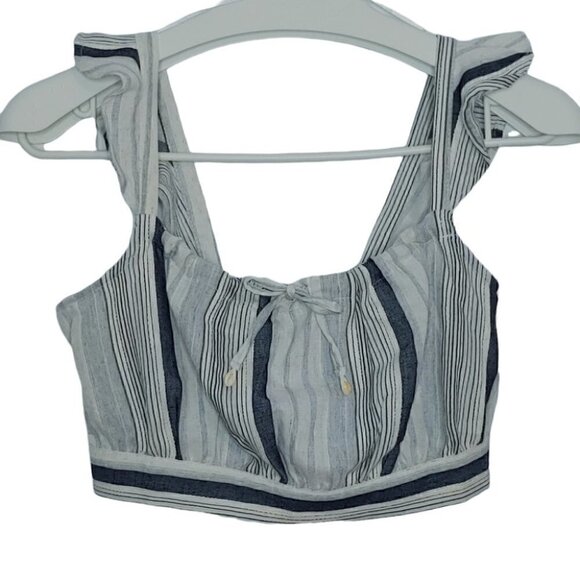 NWT PULL&BEAR stripes ruffle linen boho festival crop top - Picture 2 of 13
